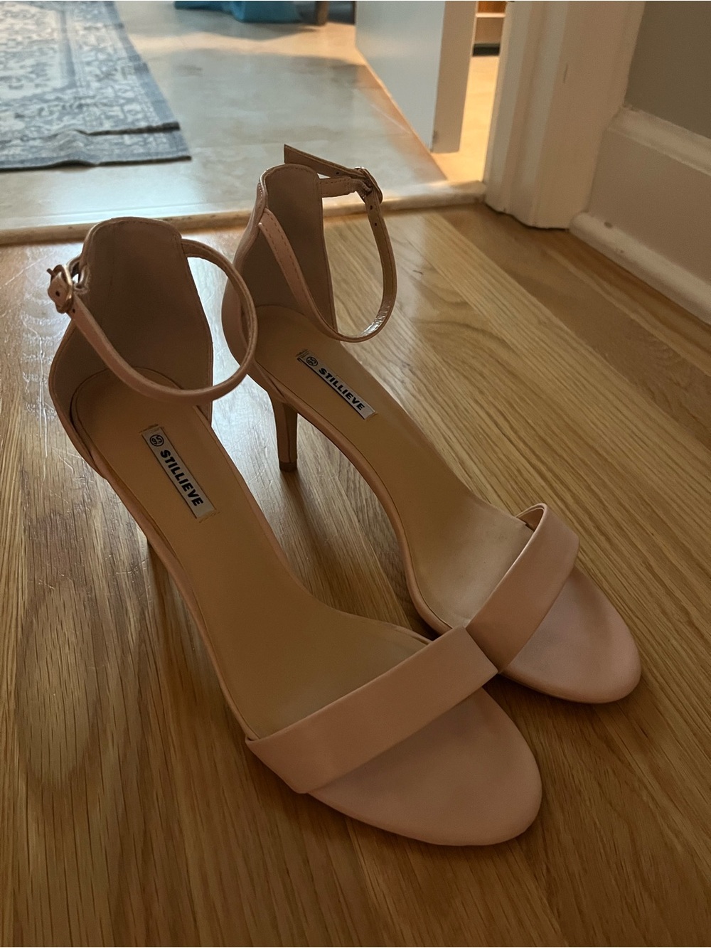 Ankle-Strap Heeled Sandals in Blush Pink